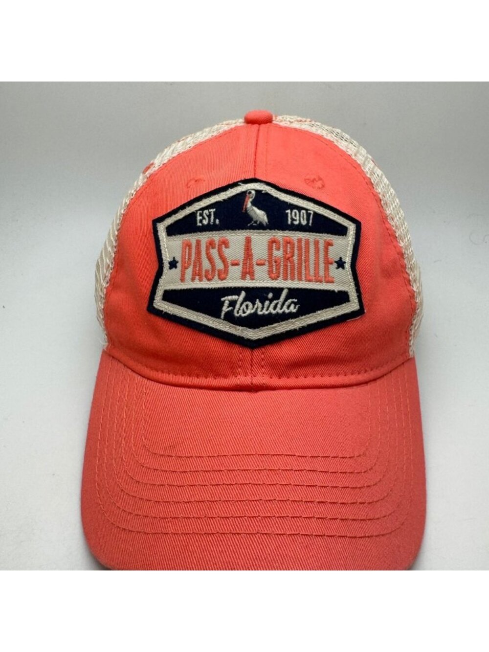 Legacy Pass-A-Grille Florida Trucker Hat Coral Beige Adjustable Snapback Cap